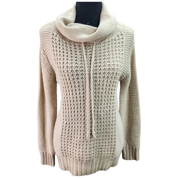 J BASICS Sweater Women SMALL Tan Turtleneck Open Knit Pullover Soft Cozy Fall - Picture 2 of 11